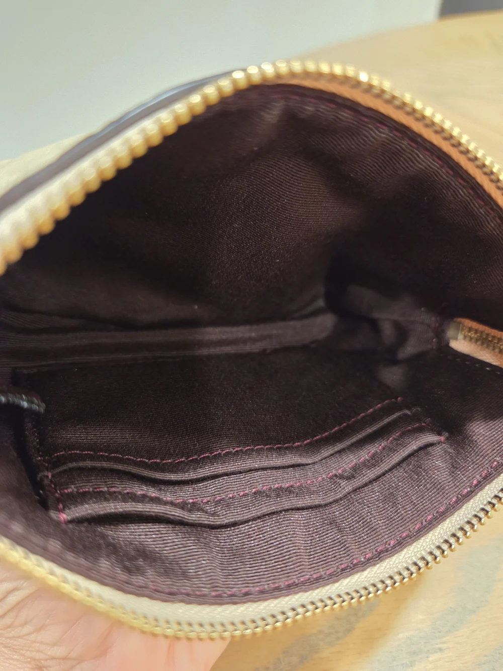 Coach Corner Zip Wristlet Women Small Beige Monogram Patent Y2K Luxury Pouch